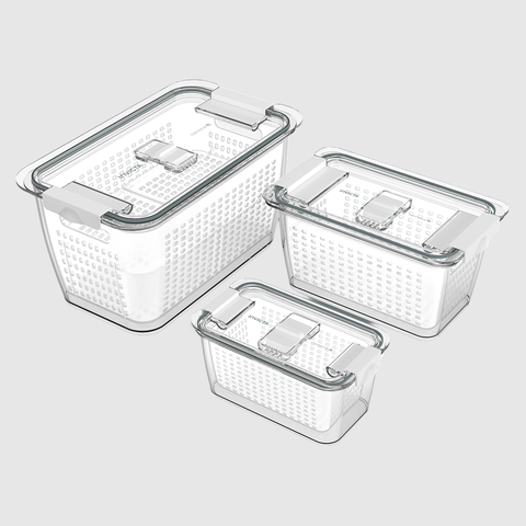 Conjunto de 03 Potes Organizadores Conserve It com Cesto Branco Invicta