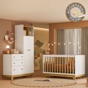 Ver imagem 1 de Quarto de Bebê com Berço Slim e Guarda Roupa com Cômoda Flora Branco Freijó Qmovi + Colchão Gazin