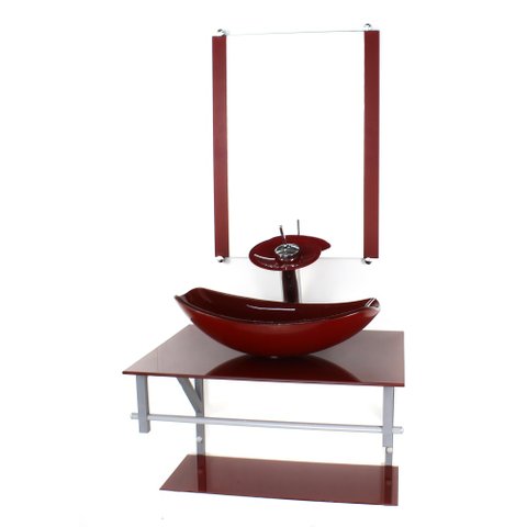 GABINETE DE VIDRO PARA BANHEIRO 60CM AC CUBA OVAL CHANFRADA VERMELHO CEREJA FULL