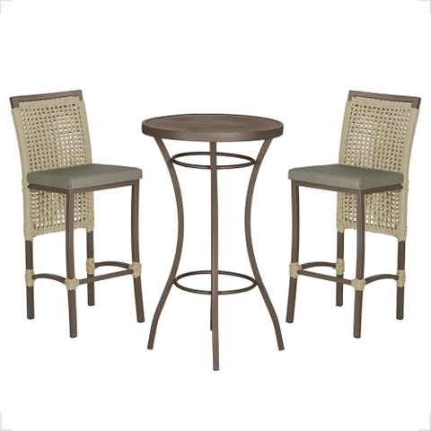 Mesa Bistrô e 2 Banquetas Roma Marrom Corda Náutica Estofado 8 Trama Original