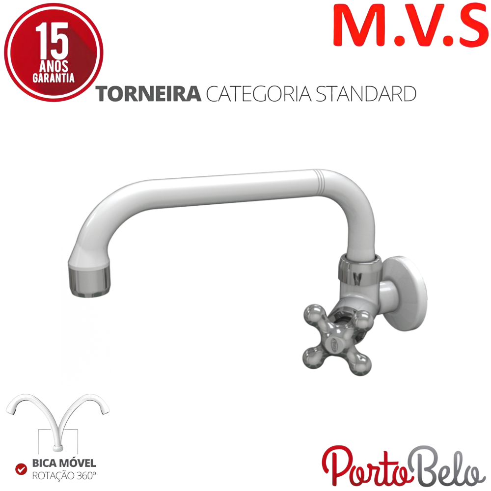 Torneira Cozinha de Parede Bica Horizontal Linha Porto Belo Abs Cor Branco e Cromado Durín - 2