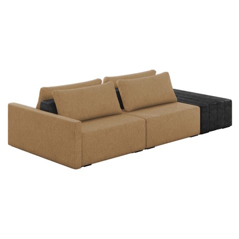 Sofá Ilha 2 Lugares Living 292cm Modulado para Sala Lary Linho Areia/pu Pto K01 - D'rossi