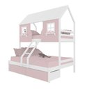 Ver imagem 1 de Beliche Casal/ Solteiro Casinha Encantada com 02 Gavetas Madeira Maciça Rosa/ Branco Megamobilia