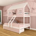 Ver imagem 2 de Beliche Casal/ Solteiro Casinha Encantada com 02 Gavetas Madeira Maciça Rosa/ Branco Megamobilia
