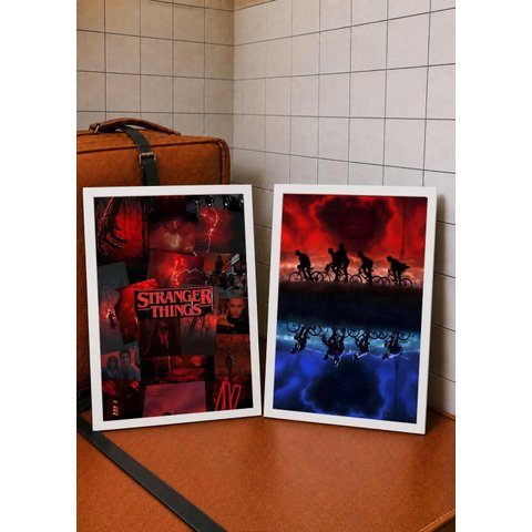 2 Quadros A3 Stranger Things Lab c/ Vidro e Moldura Branca:A3