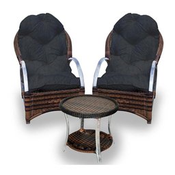 Conjunto de Poltronas Fibra Sintética Pequim Alumínio - 2 Poltronas + 1 Mesa Centro - Tecido Duna Pr - 1