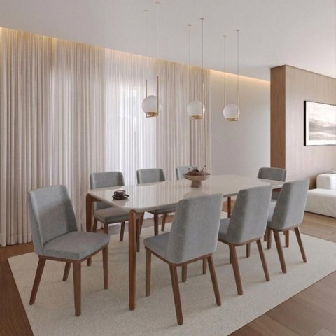 Conjunto de Jantar Mesa c/Vidro Donatella 8 Cadeiras Kalina - Cinza