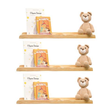 Kit 3 Prateleiras de Madeira Infantil para Livros – Theo