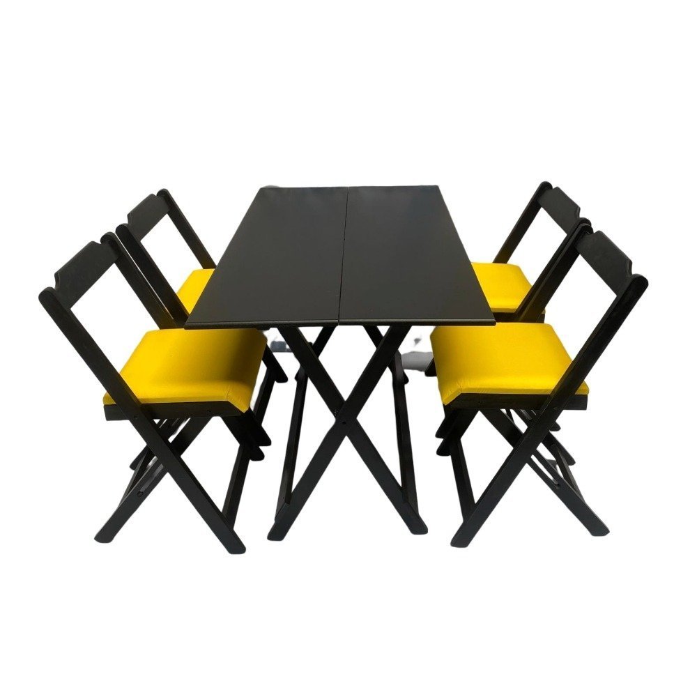 Conjuntos Mesa Dobrável 120x70cm Estofado c/ 4 cadeiras Preto Amarelo