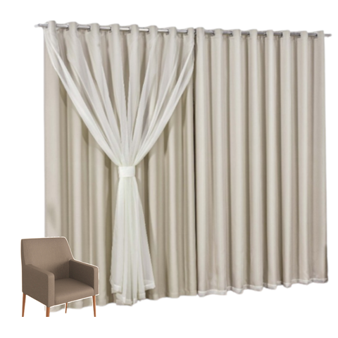 Cortina Blackout com voil 10,00x2,30 Para Varão Duplo:PALHA
