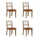 Ver imagem 1 de Kit 4 Cadeiras de Jantar Luxo Madeira Maciça Mel Encosto Telinha Palha Estofada Couro Pu Caramelo R