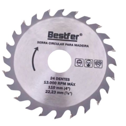 Disco Corte 24 Dentes Serra Circular Madeira MDF Furo 22,23 mm Marceneiro Diâmetro 110m Carpinteiro 