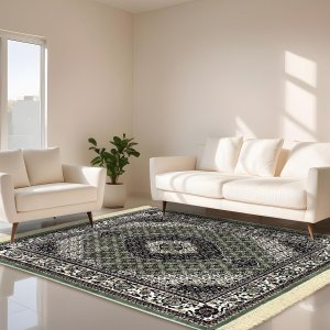 1 Tapete Belga Sala de Estar Sofá Grande Es Cl 200 X 250 D4 - D4cla Verde Branco Vermelho - Classico