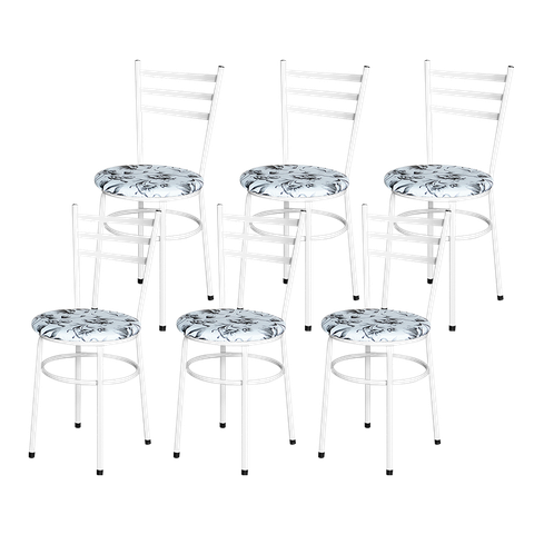 6 Cadeiras Epoxi Branca para Cozinha Assento Estampado:floral Branco