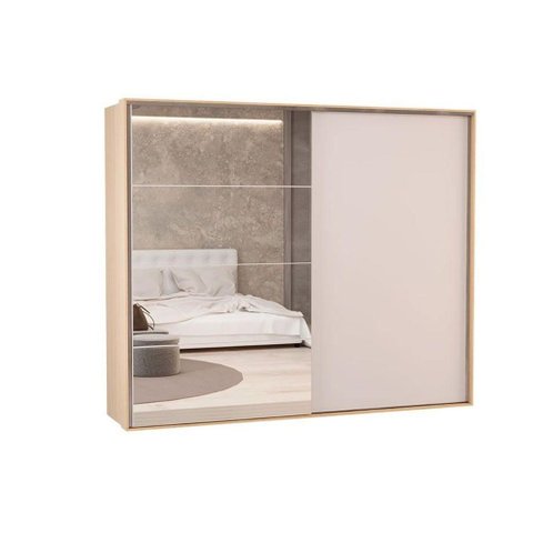 Guarda Roupa Casal 2 Portas de Correr (2 C/ Espelho) e 4 Gavetas Ph 1806 Carvalho Nature/off White