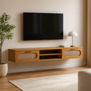 Ver imagem 1 de Rack Suspenso Santorini Mdf 2 Gavetas Moderno para Sala com Nicho Prateleira Nature