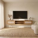 Ver imagem 4 de Rack Suspenso Santorini MDF 2 Gavetas Moderno para Sala com Nicho Prateleira Nature