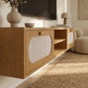 Ver imagem 2 de Rack Suspenso Santorini MDF 2 Gavetas Moderno para Sala com Nicho Prateleira Nature