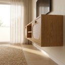 Ver imagem 3 de Rack Suspenso Santorini MDF 2 Gavetas Moderno para Sala com Nicho Prateleira Nature