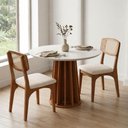 Ver imagem 1 de Mesa Redonda Jantar MDF 2 Lugares Base Ripada Tampo MDF Off White com Freijó e Bege Rústico Dalla