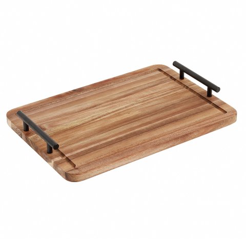 Bandeja de Madeira com Alça de Metal Retangular 40cm - Oikos