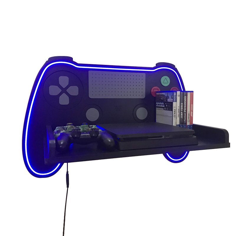 Suporte Gamer Prateleira para consoles videogame - Led Neon