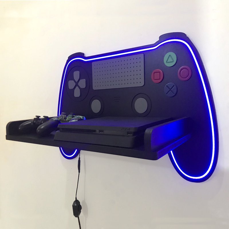 Suporte Gamer Prateleira para consoles videogame - Led Neon - 8
