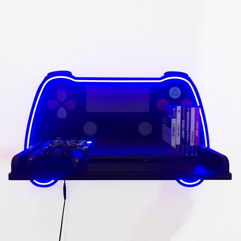 Suporte Gamer Prateleira para consoles videogame - Led Neon - 9