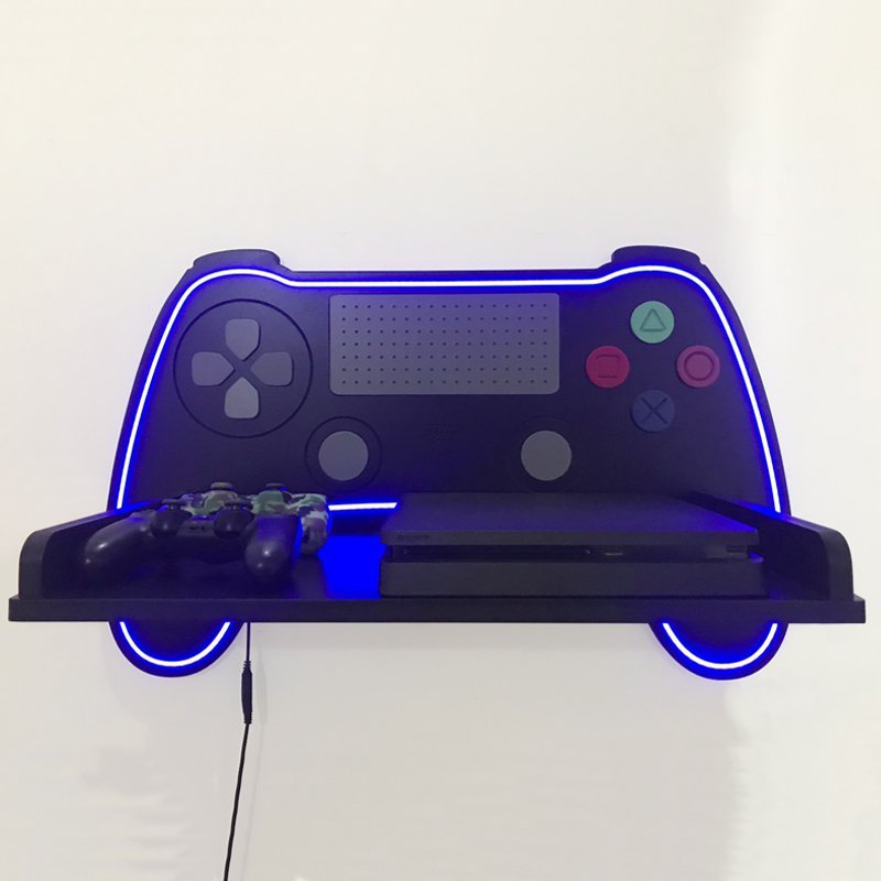 Suporte Gamer Prateleira para consoles videogame - Led Neon - 7