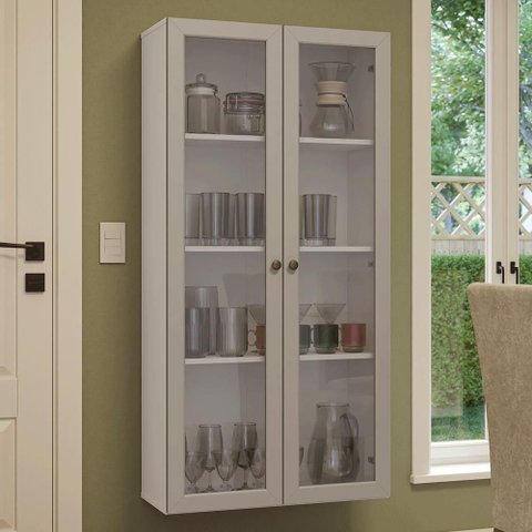Cristaleira Suspensa 70 Cm 2 Portas de Vidro Branco/crema Vik Madesa Branco/crema