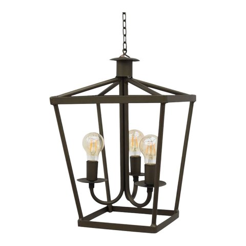 Lustre Luminária Pendente Teto Tipo Lampião 3 Bocais Colonial Ouro Velho