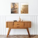 Ver imagem 1 de Kit 2 Quadros Praia Bege - Mar e Barco 24x18cm:moldura Preta