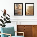 Ver imagem 2 de Kit 2 Quadros Praia Bege - Mar e Barco 24x18cm:moldura Preta