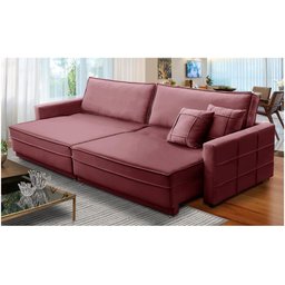 Sofá Cama Retrátil e Reclinável 2,50m com Molas Karen Veludo Rosê Adonai Estofados - 1