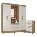 Ver imagem 1 de Guarda Roupa Casal Capela e Cômoda 4 Gavetas Lite Nature Off White – Móveis Leão