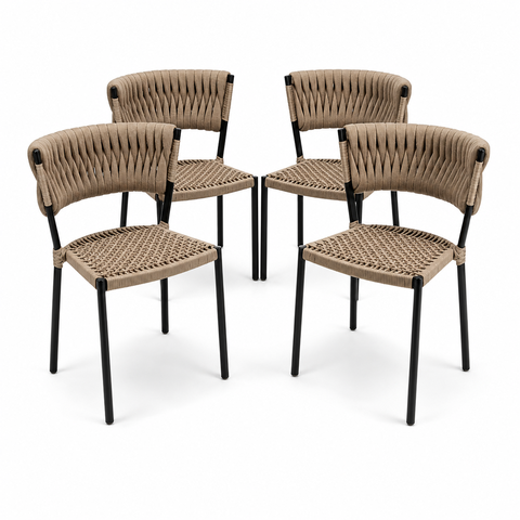Kit 4 Cadeiras Jardim Corda Náutica Alumínio Pintura Eletrostática Área Gourmet Varanda Piscina Rami