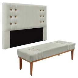 Kit Cabeceira e Calçadeira Recamier King 1,95m Gênova Veludo Cinza Prata - Pallazio - 1