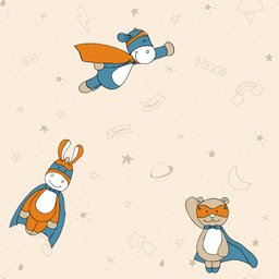 Papel de Parede Fofura Baby Ursinhos Super Heróis Bege e Azul FF4042 - 1