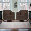 Ver imagem 6 de Kit 3 Poltronas Decorativa para Sala Manicure Recepção Mila Corino Marrom Pés de Plástico Cromado