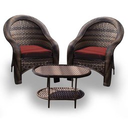 Conjunto de Poltronas Fibra Sintética Karibe - 2 Poltronas + 1 Mesa Centro - Tecido Duna Vermelho - 1