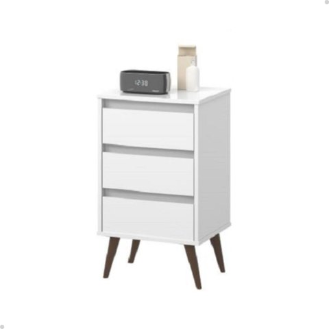Criado Mesa de Cabeceira Retrô com Gaveta Wood:Branco