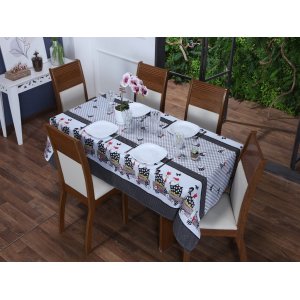 Toalha de Mesa 8 Cadeiras 2,50 x 1,40 Mesa Posta Cozinha Sala de Jantar Oxford Estampada:Galinha da 