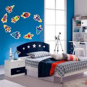 Adesivo de Parede Infantil Foguetinhos Espacial-Extra Grande 95x100cm