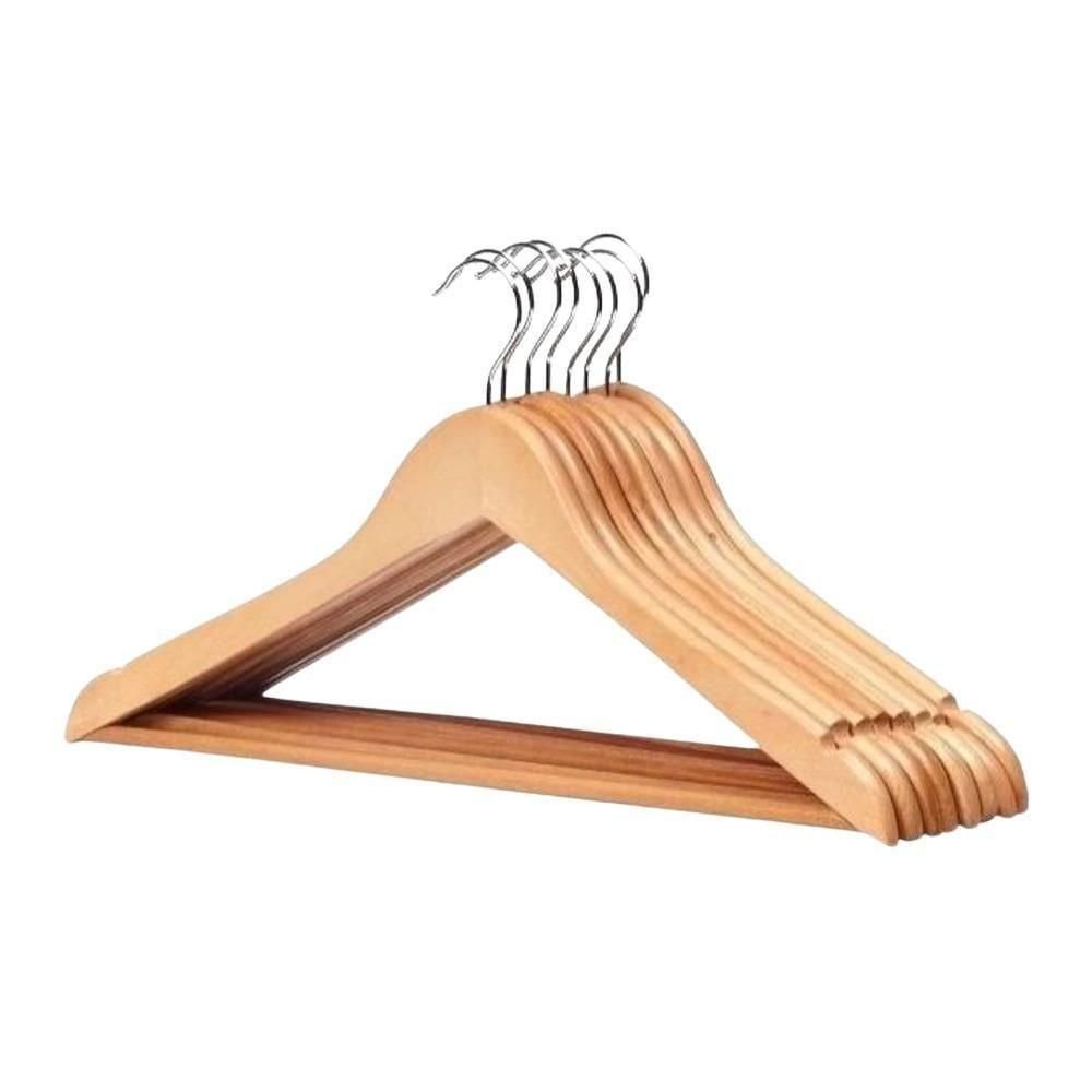 Kit 6 Cabides Madeira Marfim com Verniz P Roupas Pesadas - 1