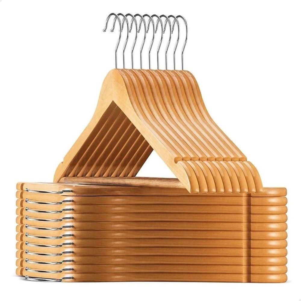 Kit 6 Cabides Madeira Marfim com Verniz P Roupas Pesadas - 2