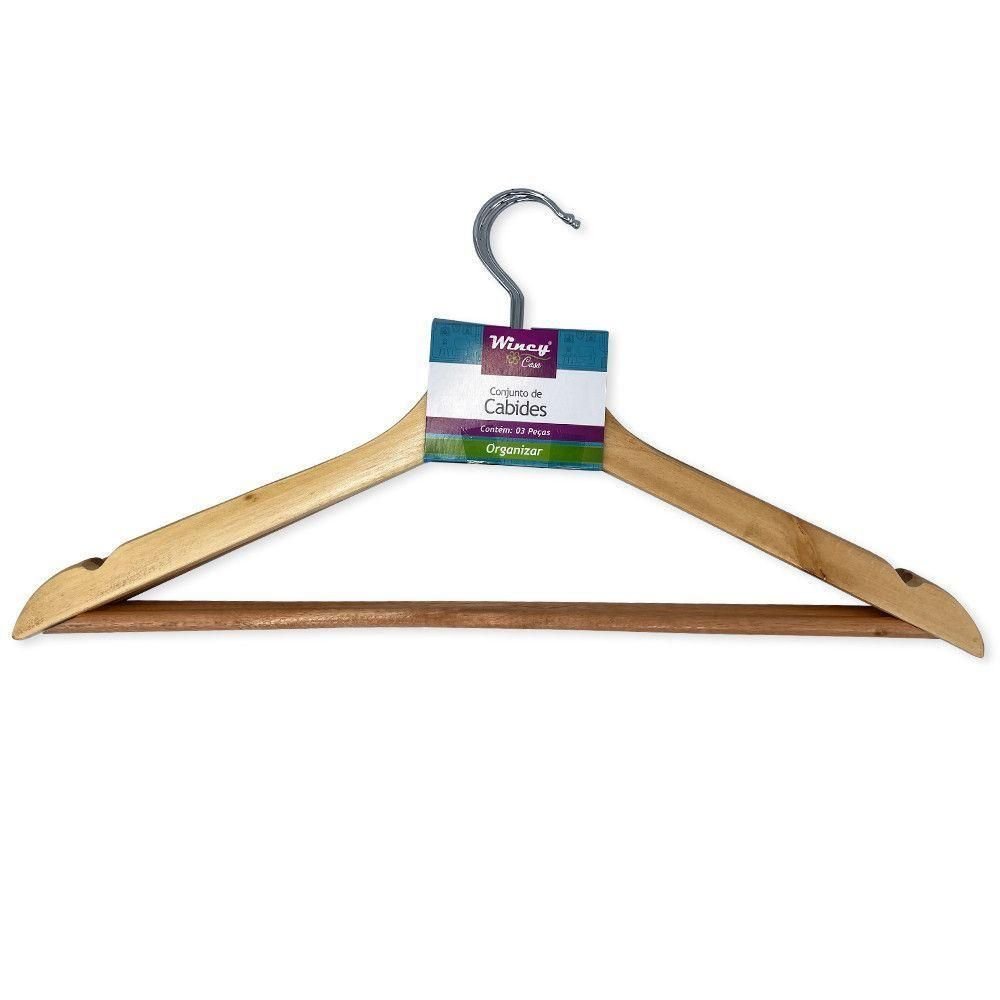 Kit 6 Cabides Madeira Marfim com Verniz P Roupas Pesadas - 3