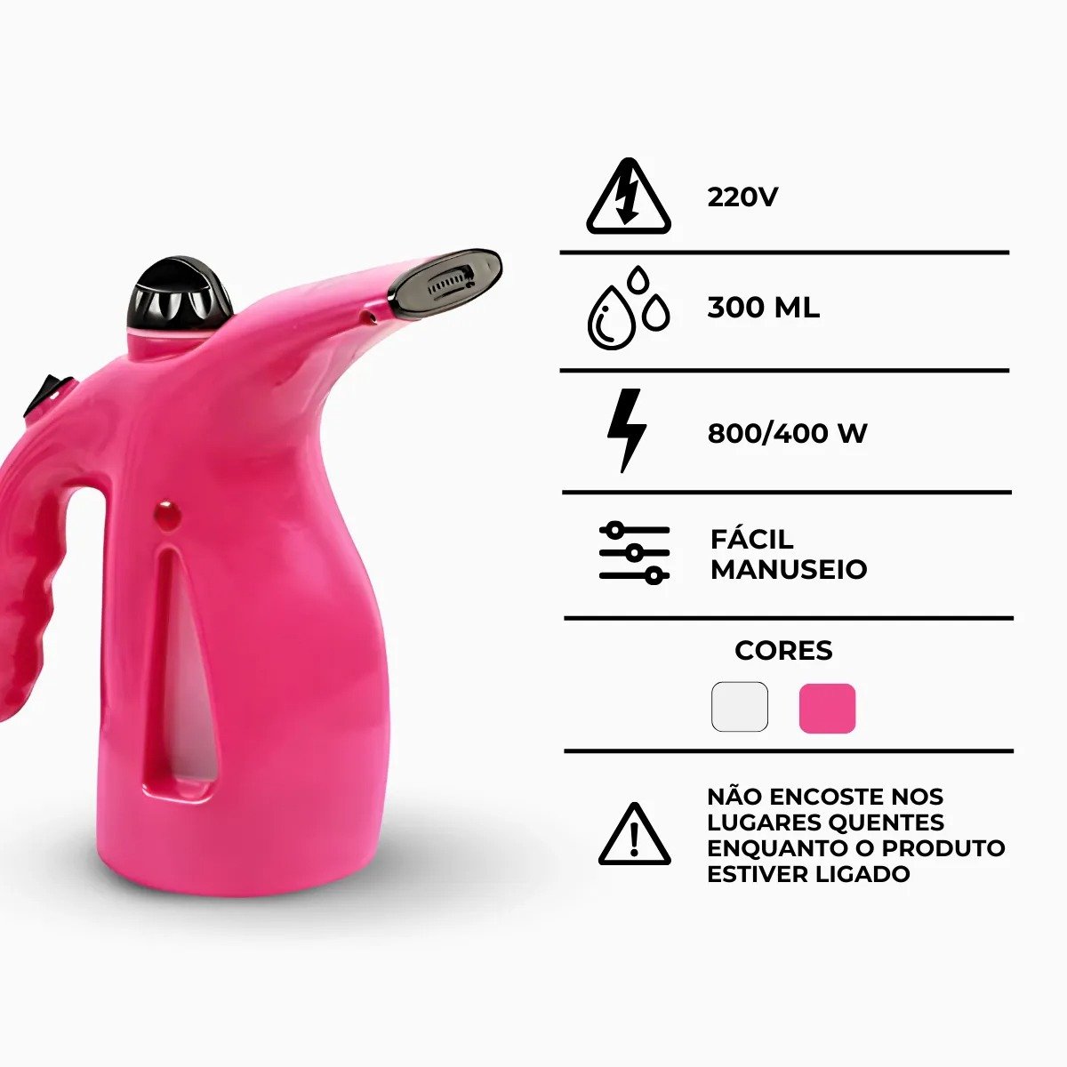 Ferro Vaporizador de Roupa Portátil para Viagens Rosa 110v - 8