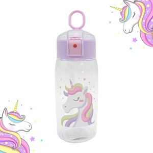 Garrafa Infantil com Canudo, Alça e Trava de Segurança 670ml - Unicornio Rosa