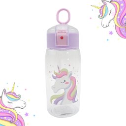 Garrafa Infantil com Canudo, Alça e Trava de Segurança 670ml - Unicornio Rosa - 1
