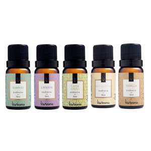 Essências para Aromatizador Elétrico Via Aroma Kit com 5 Unidades (lavanda, Bamboo, Macadâmia, Capim